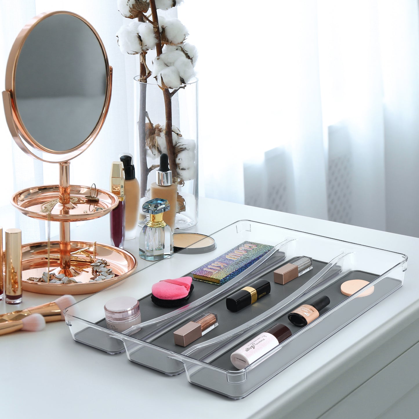 Non Slip 3 Compartment Multi Use Drawer Organizer - Grey