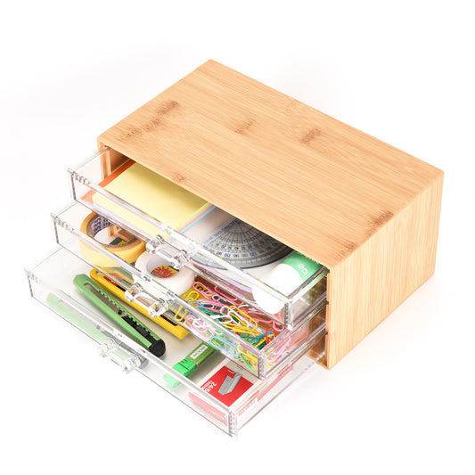 3 Drawer Bamboo Acrylic Drawer Organizer - Short