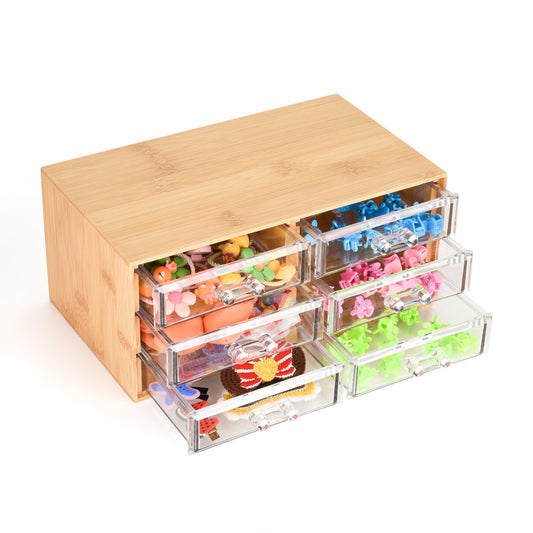 6 Drawer Bamboo Acrylic Drawer Organizer