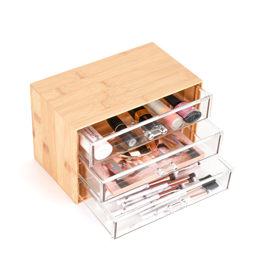 3 Drawer Bamboo Acrylic Drawer Organizer - Tall