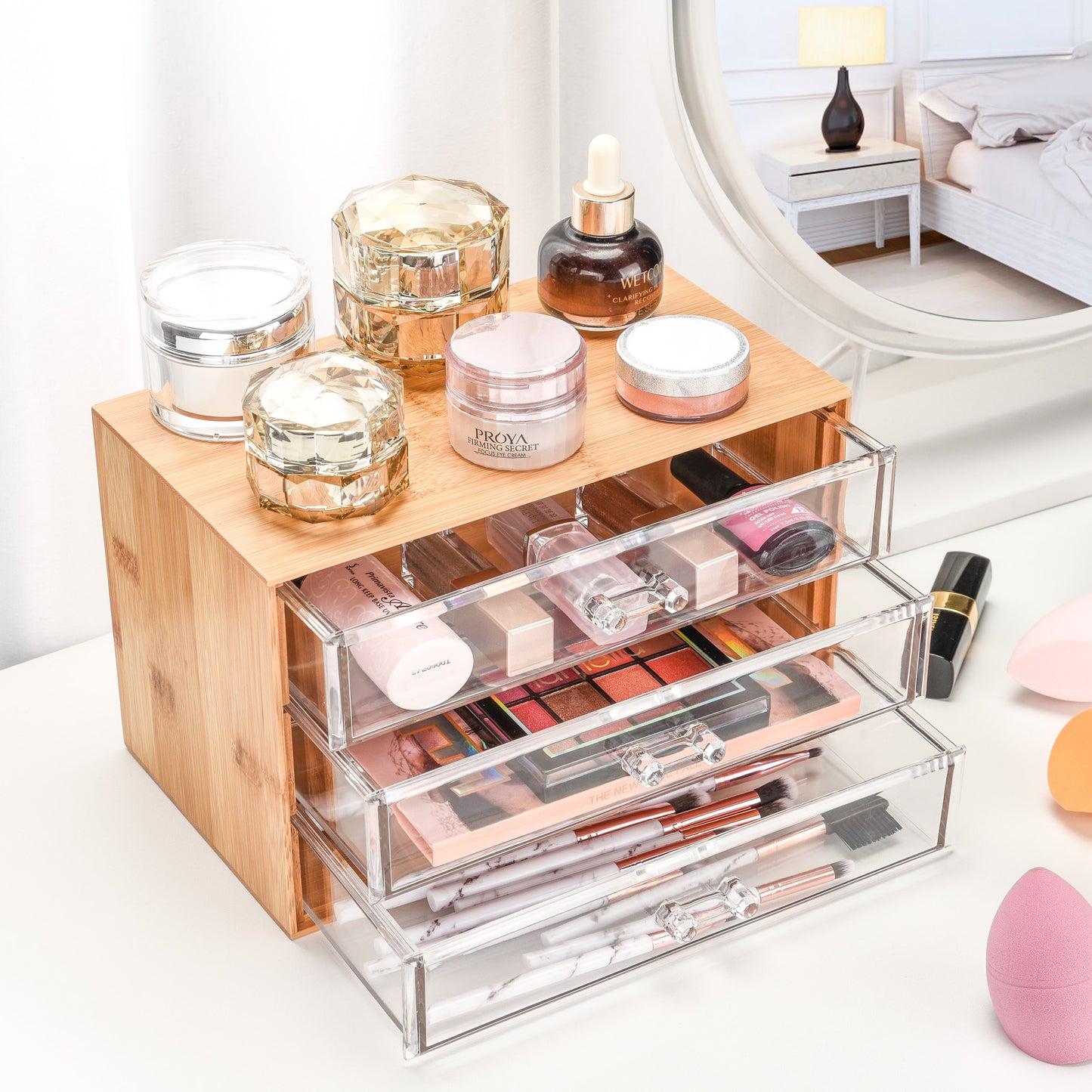 3 Drawer Bamboo Acrylic Drawer Organizer - Tall