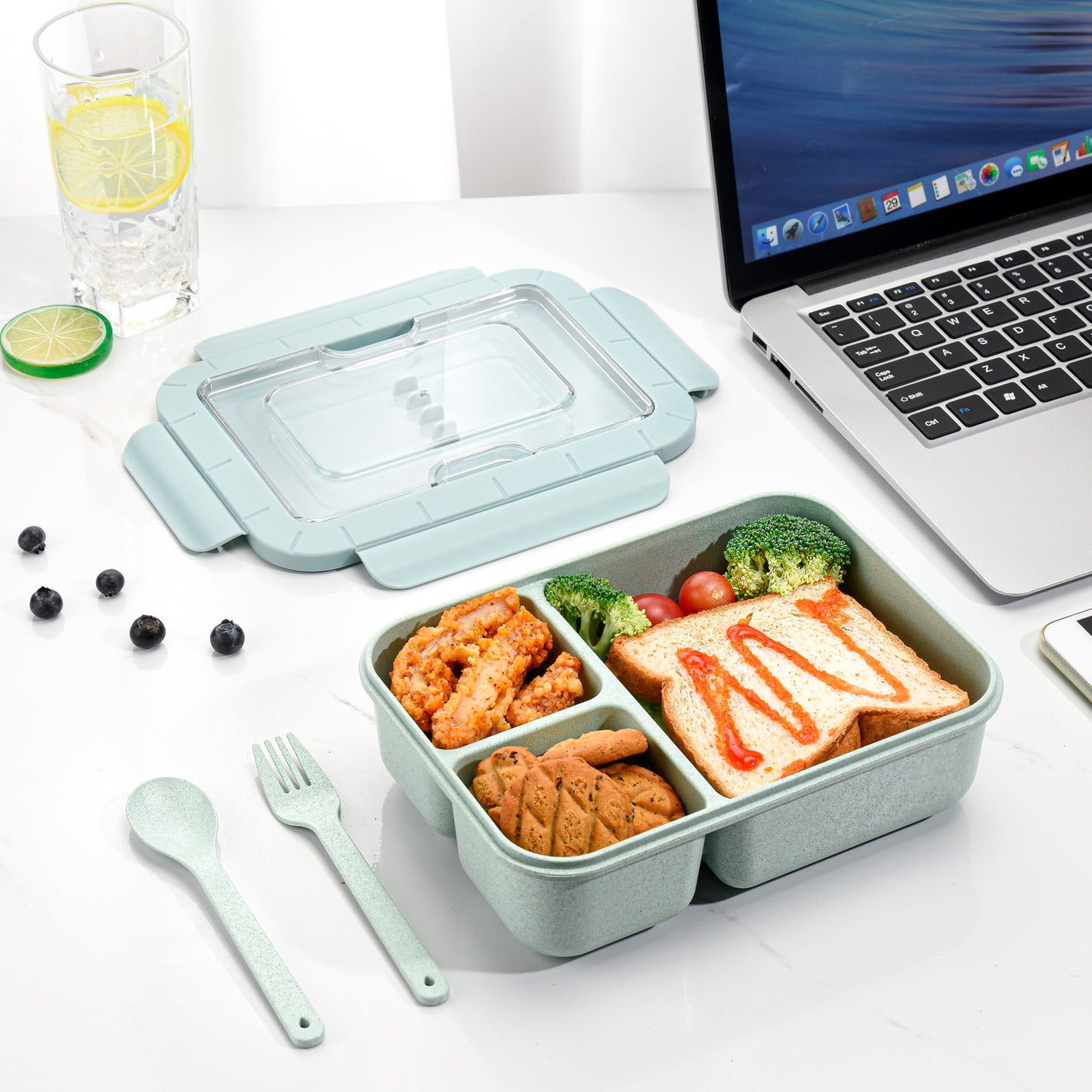 Husk Fiber 3 Compartment Bento Box With Cutlery
