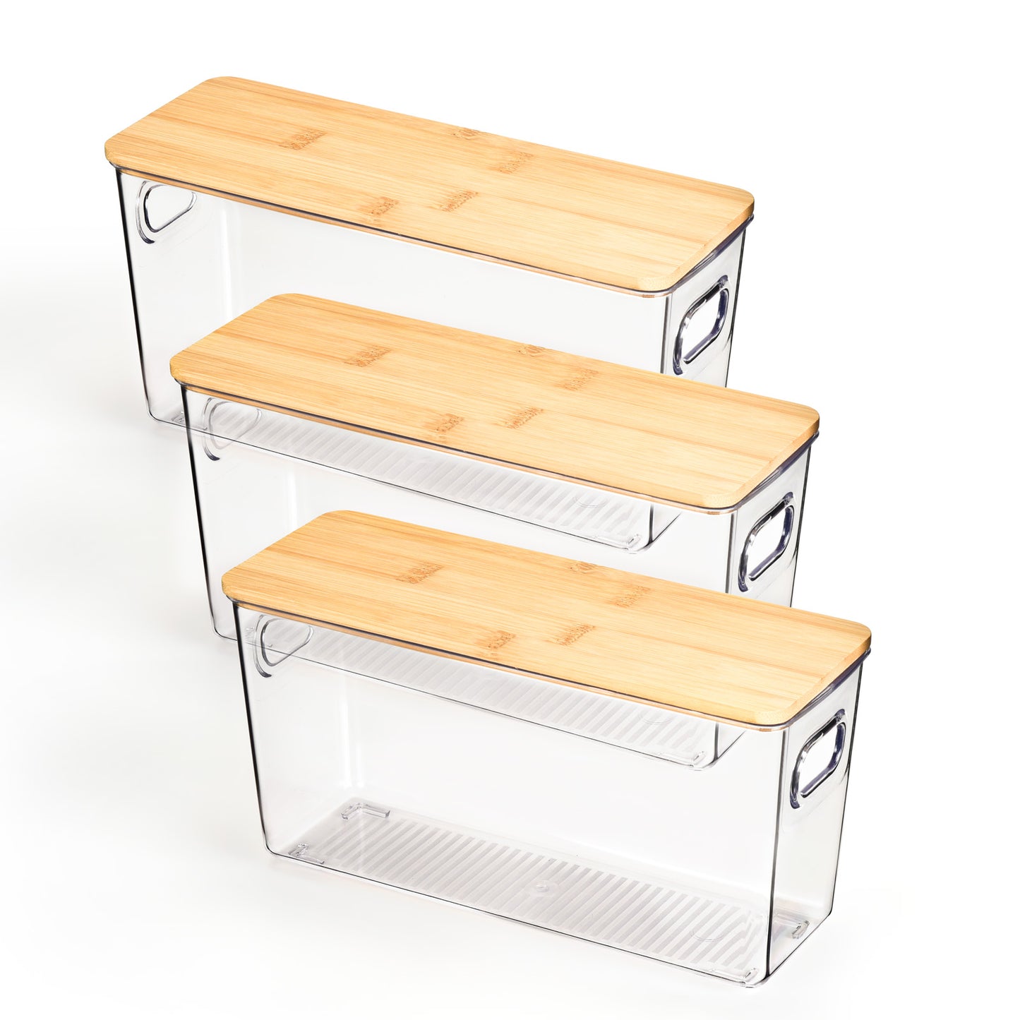 3 Pack Multi Use Storage Bin With Bamboo Lid - Small