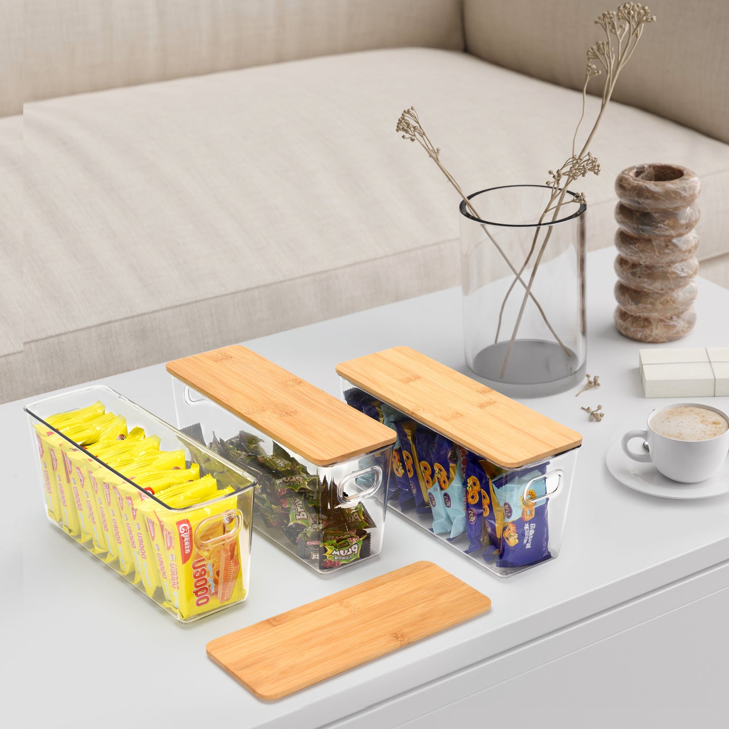 3 Pack Multi Use Storage Bin With Bamboo Lid - Small