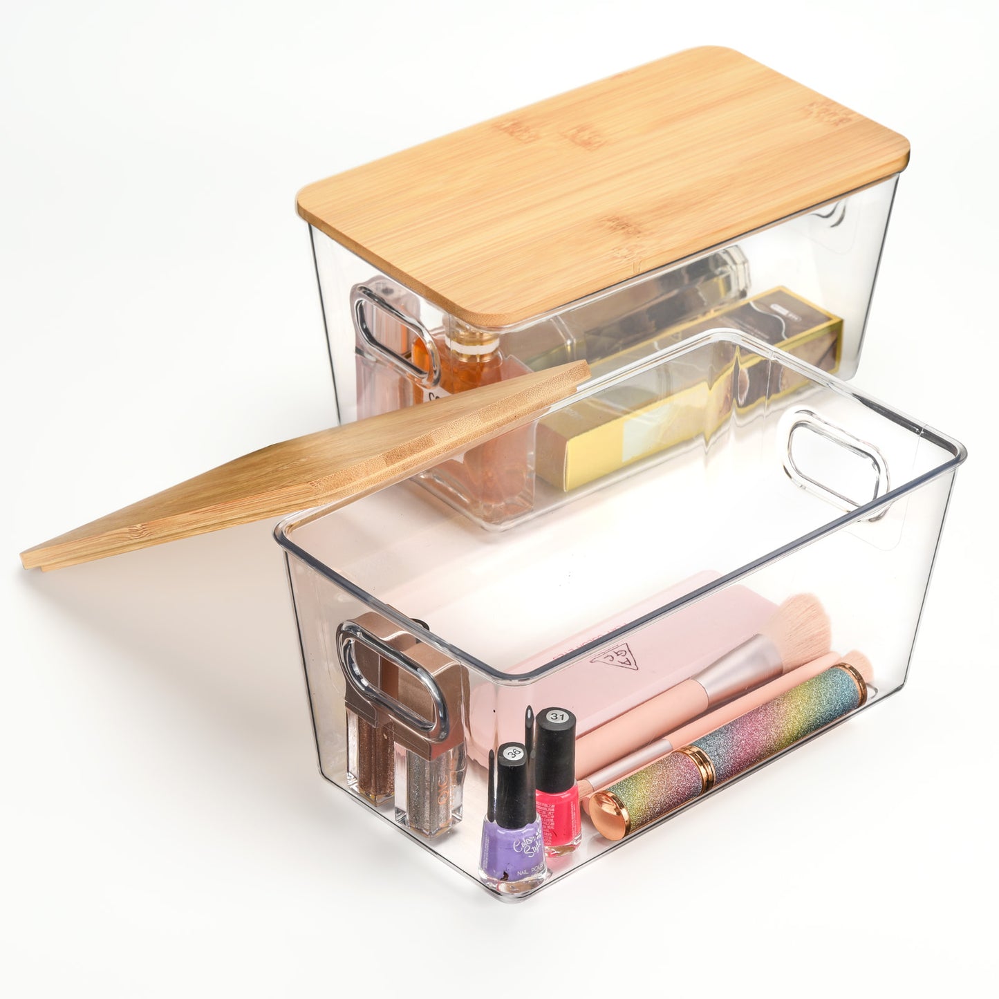 2 Pack Multi Use Storage Bin With Bamboo Lid - Small