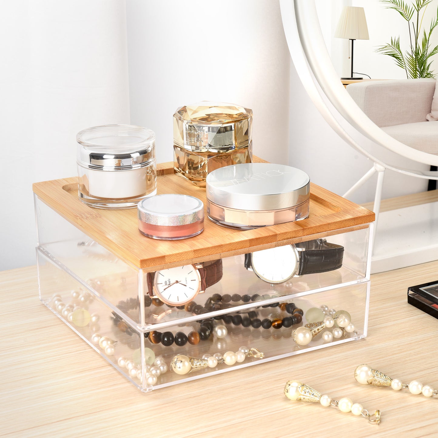 Clear Multi Use Organizer With Bamboo Lid