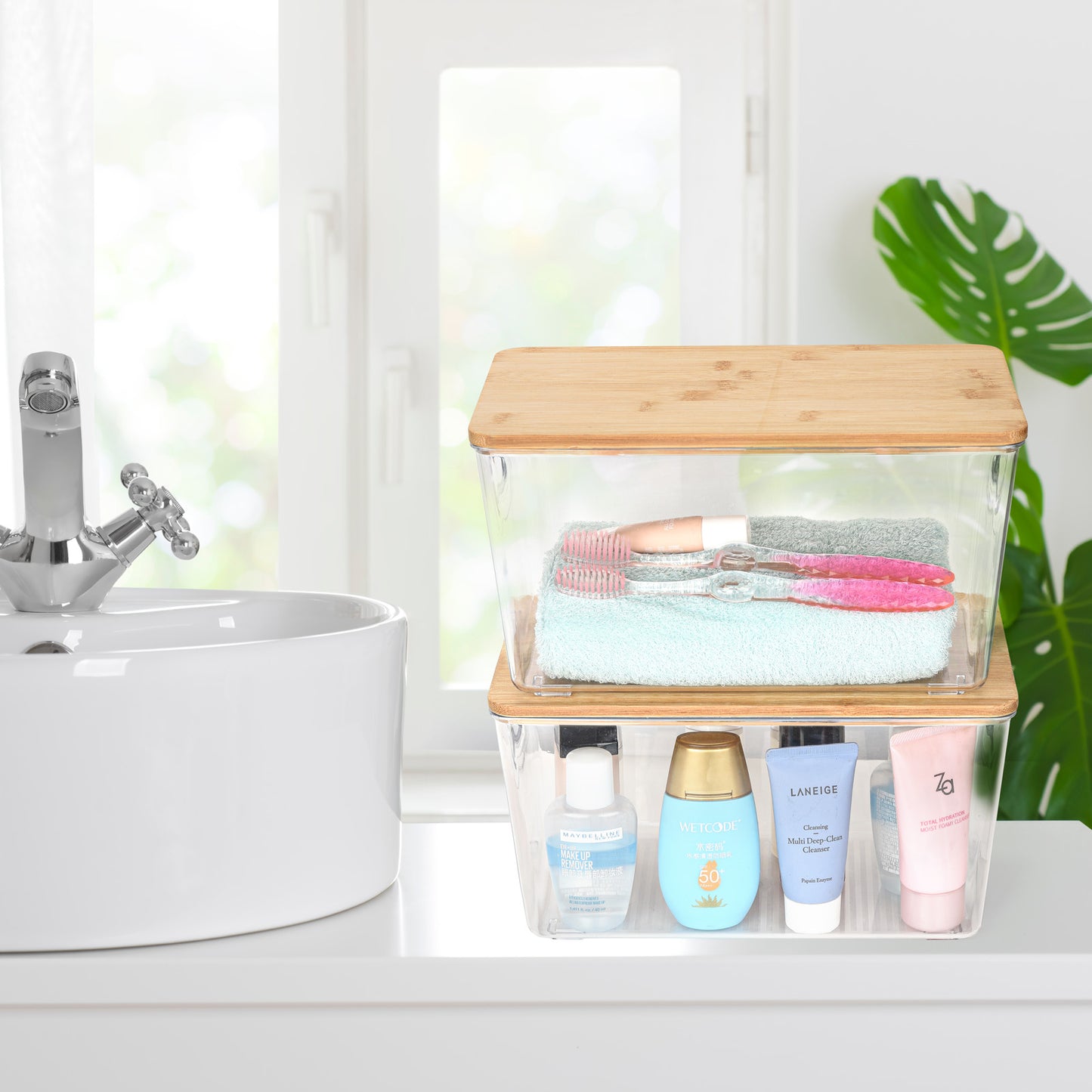 2 Pack Multi Use Storage Bin With Bamboo Lid - Medium