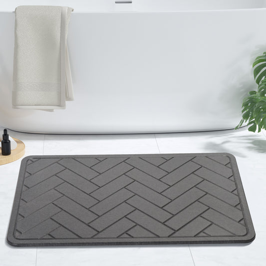Diatomite Earth Stone Bath Mat - Herringbone Dark Grey