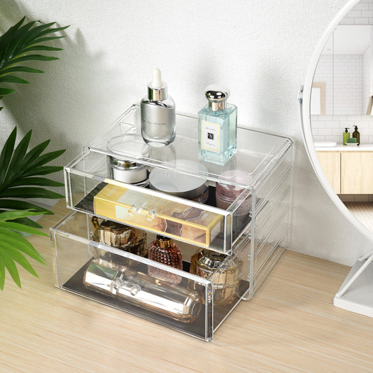 Cosmetic Acrylic Makeup Organizer - 2 Drawer Chest Tall