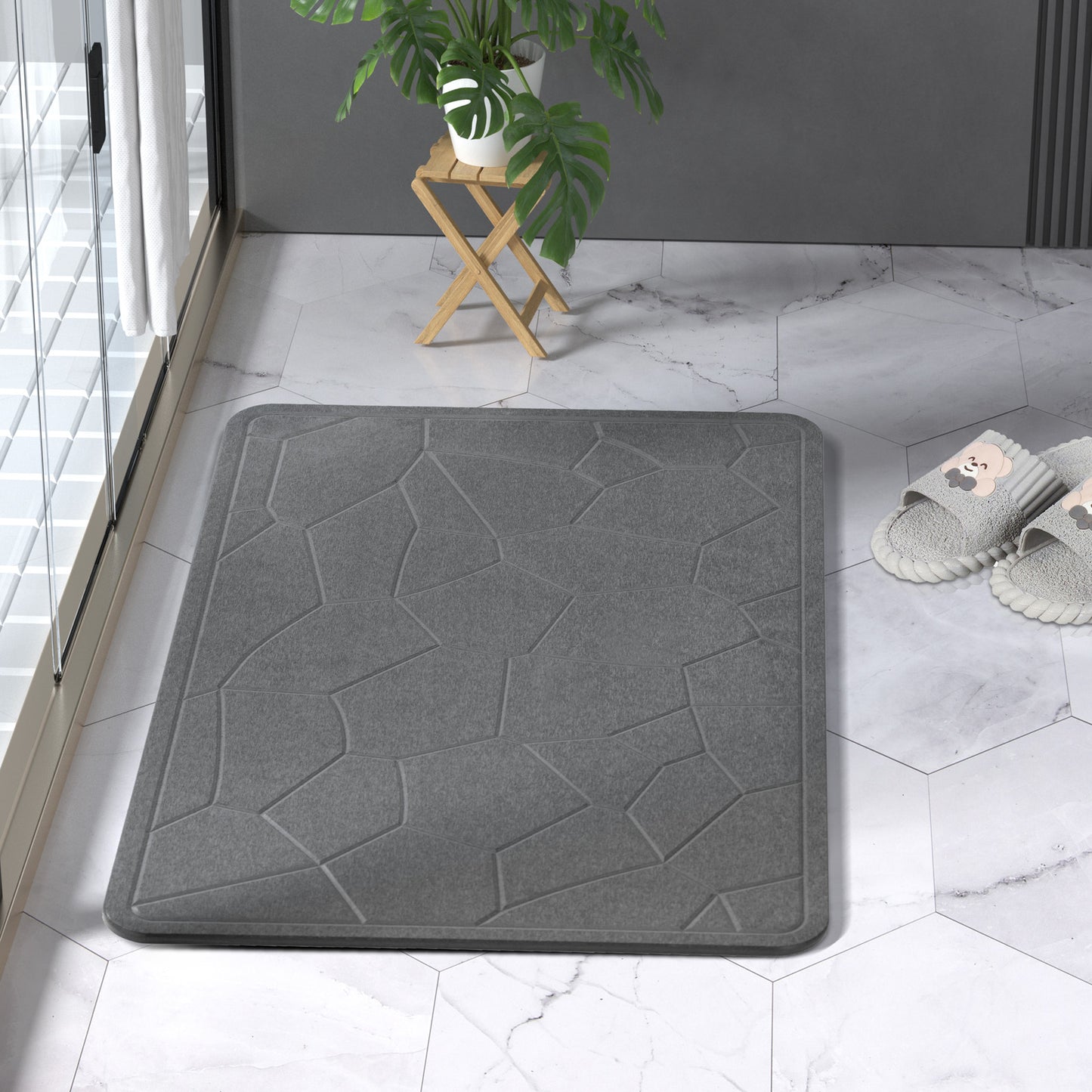 Diatomite Earth Stone Bath Mat - Rocky Dark Grey