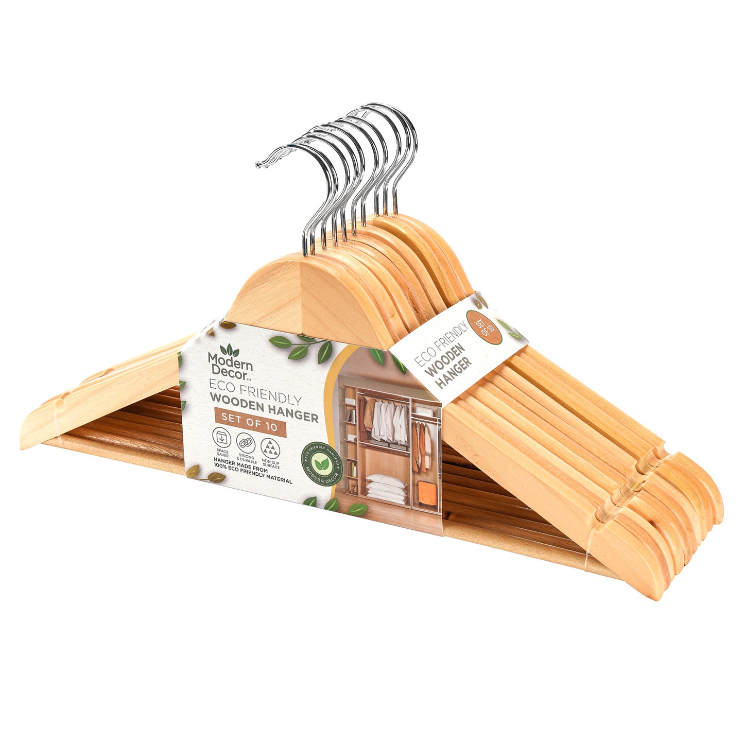 10 Pack Wooden Adult Hangers - Natural