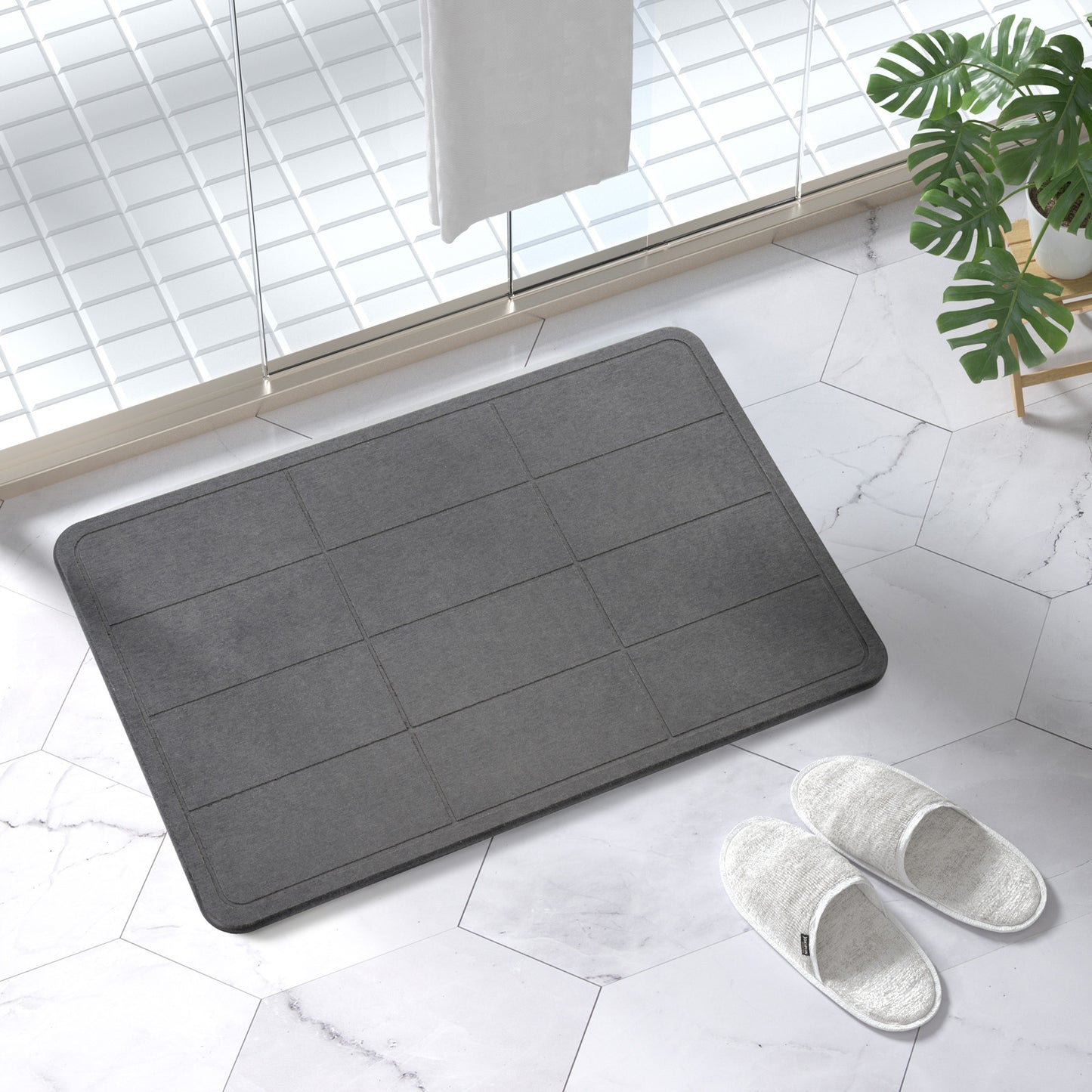 Diatomite Earth Stone Bath Mat - Rectangles Dark Grey