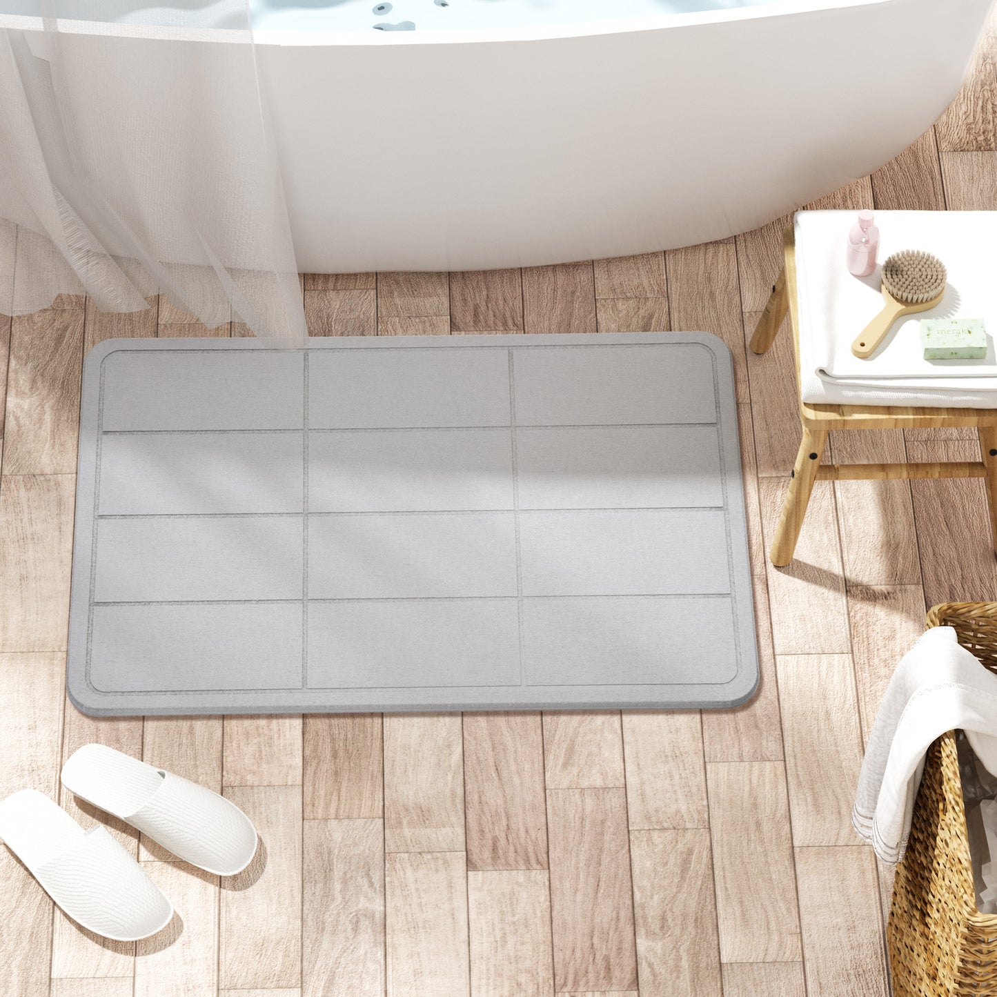 Diatomite Earth Stone Bath Mat - Rectangles Grey