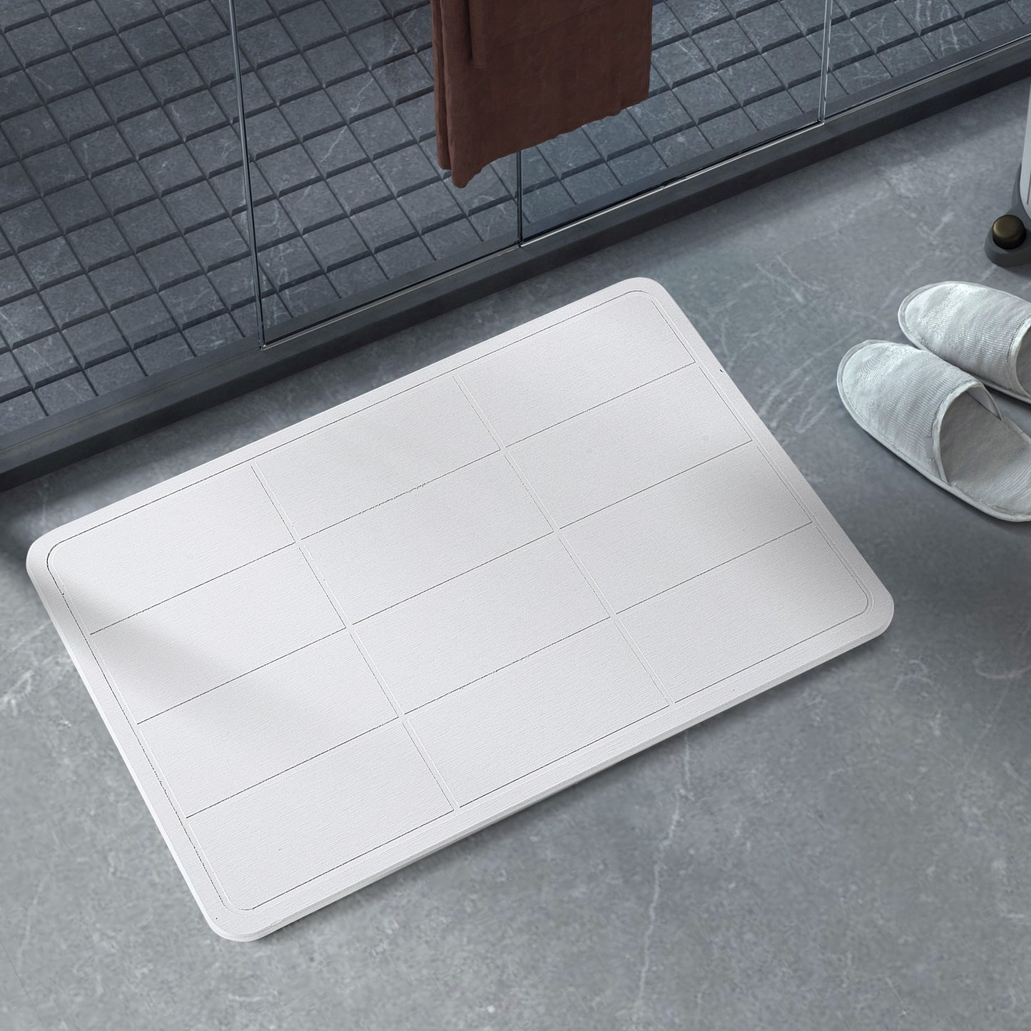 Diatomite Earth Stone Bath Mat - Rectangles White