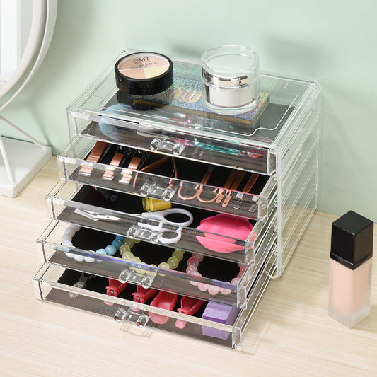 Cosmetic Acrylic Makeup Organizer - 5 Drawer Chest