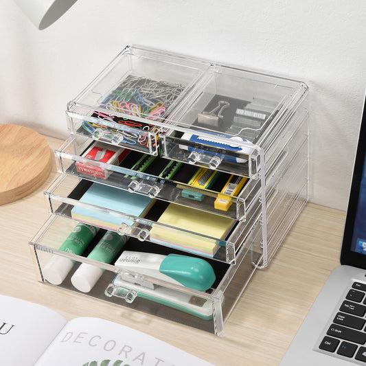 Cosmetic Acrylic Makeup Organizer - 3 Large, 2 Small Drawers