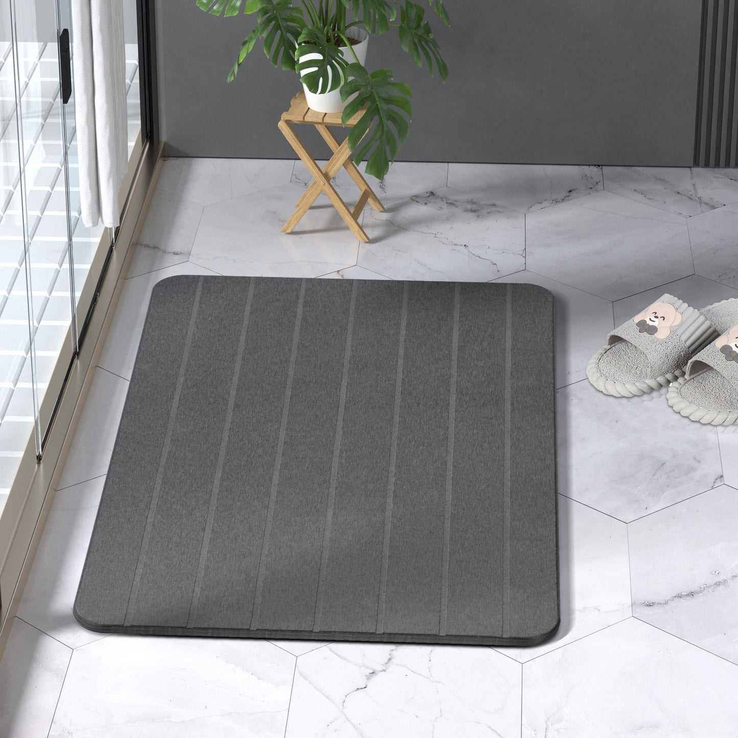 Diatomite Earth Stone Bath Mat - Striped Dark Grey