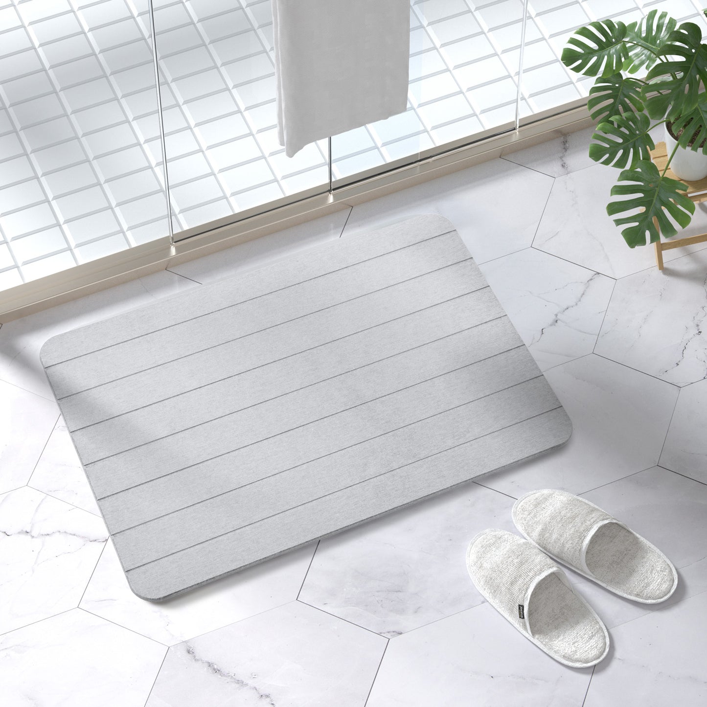 Diatomite Earth Stone Bath Mat - Striped Grey
