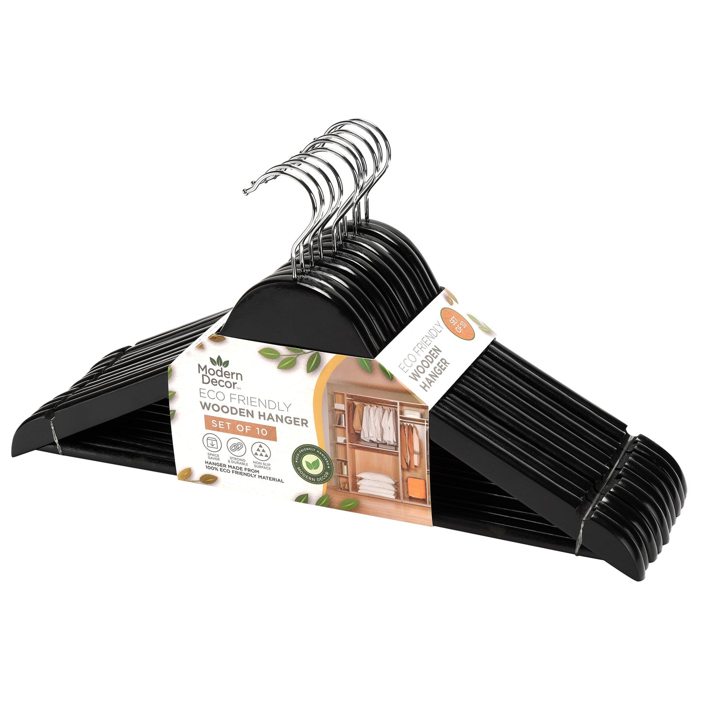 10 Pack Wooden Adult Hangers - Black