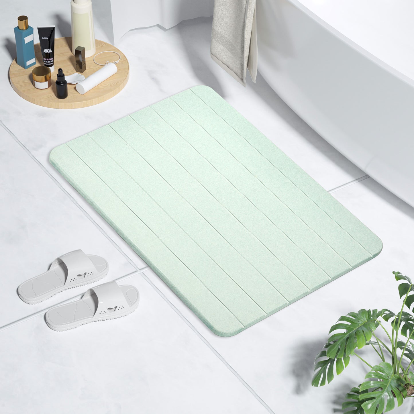 Diatomite Earth Stone Bath Mat - Striped Sage Green