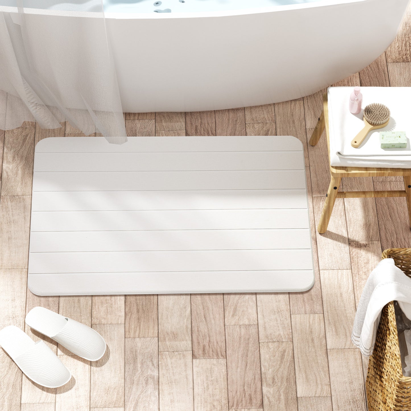Diatomite Earth Stone Bath Mat - Striped White