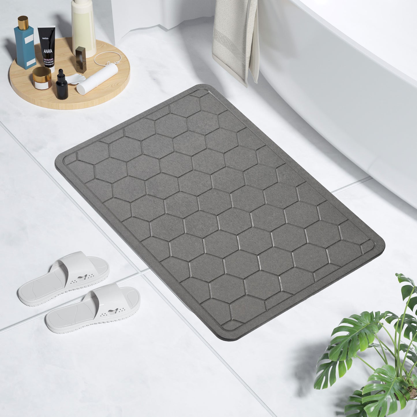Diatomite Earth Stone Bath Mat - HoneyComb Dark Grey