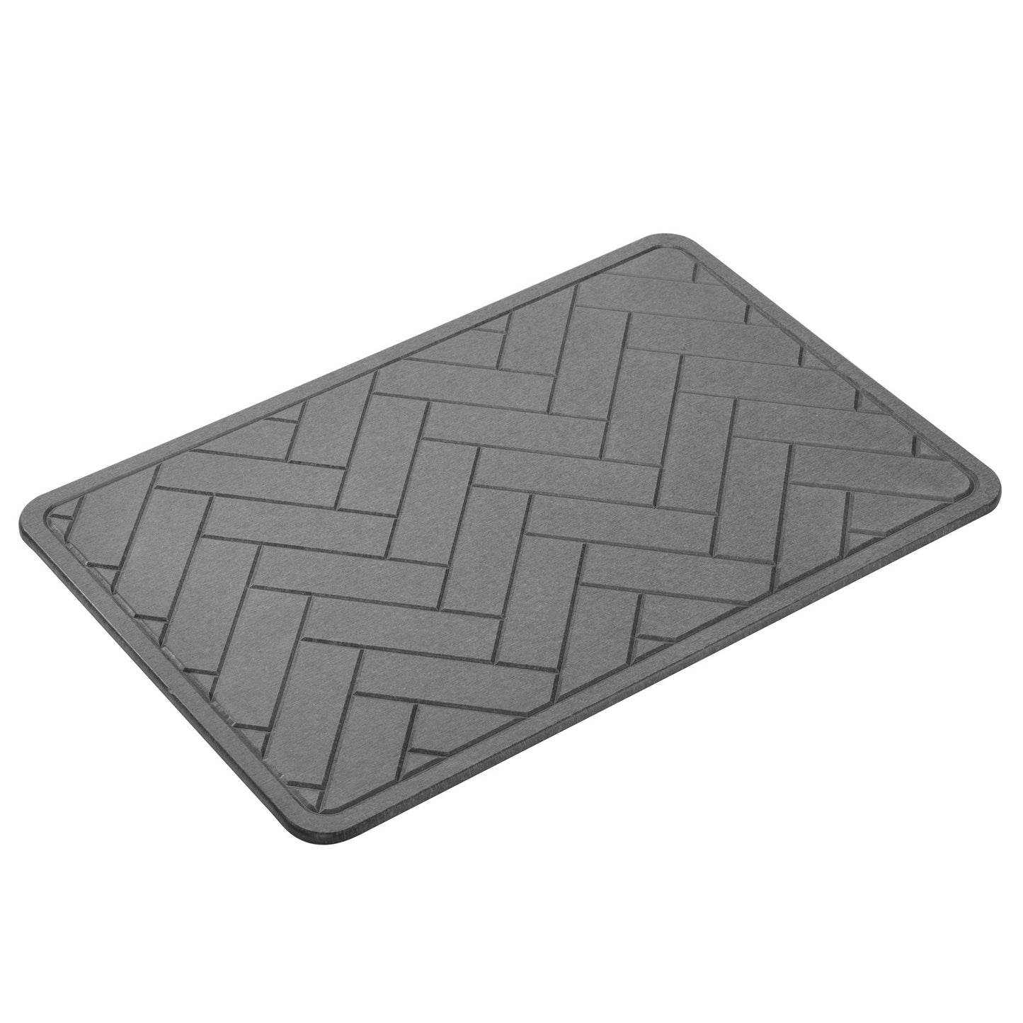 Diatomite Earth Stone Bath Mat - Herringbone Dark Grey