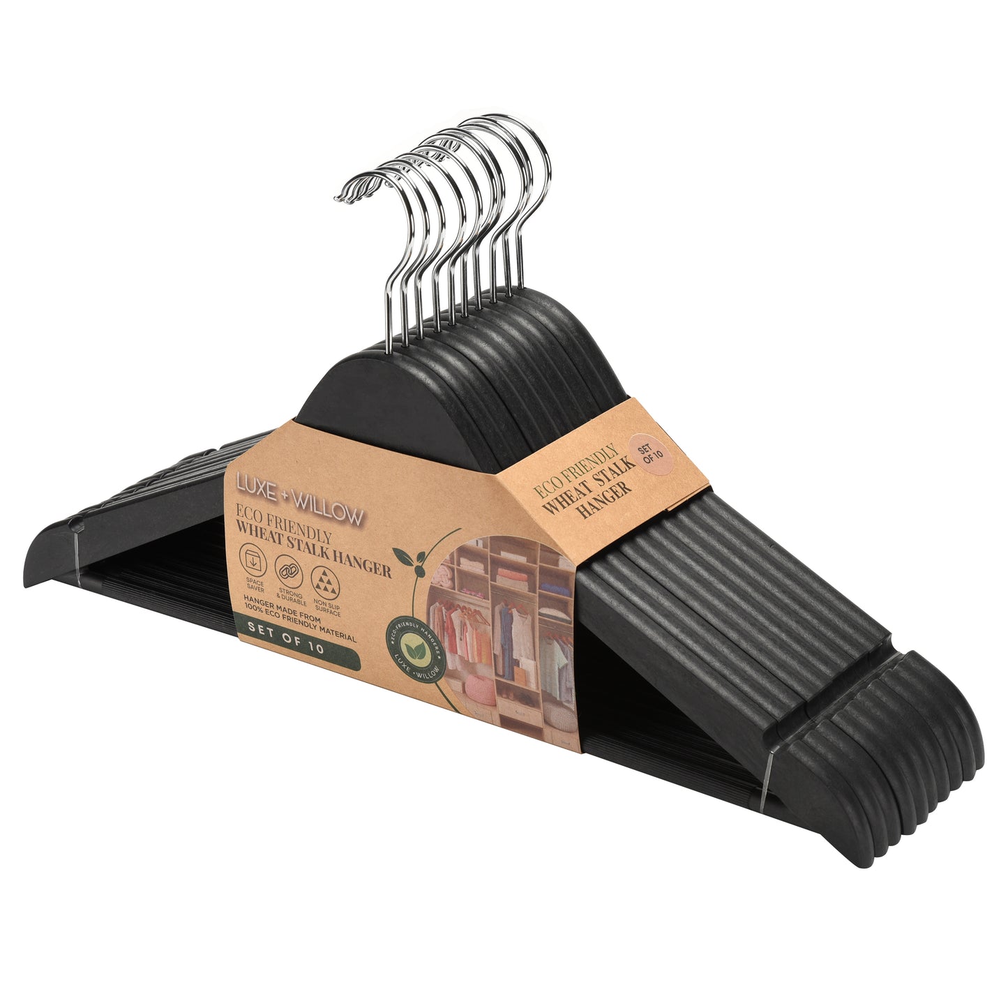 10 Pack Wheat Stalk Adult Hangers - Black