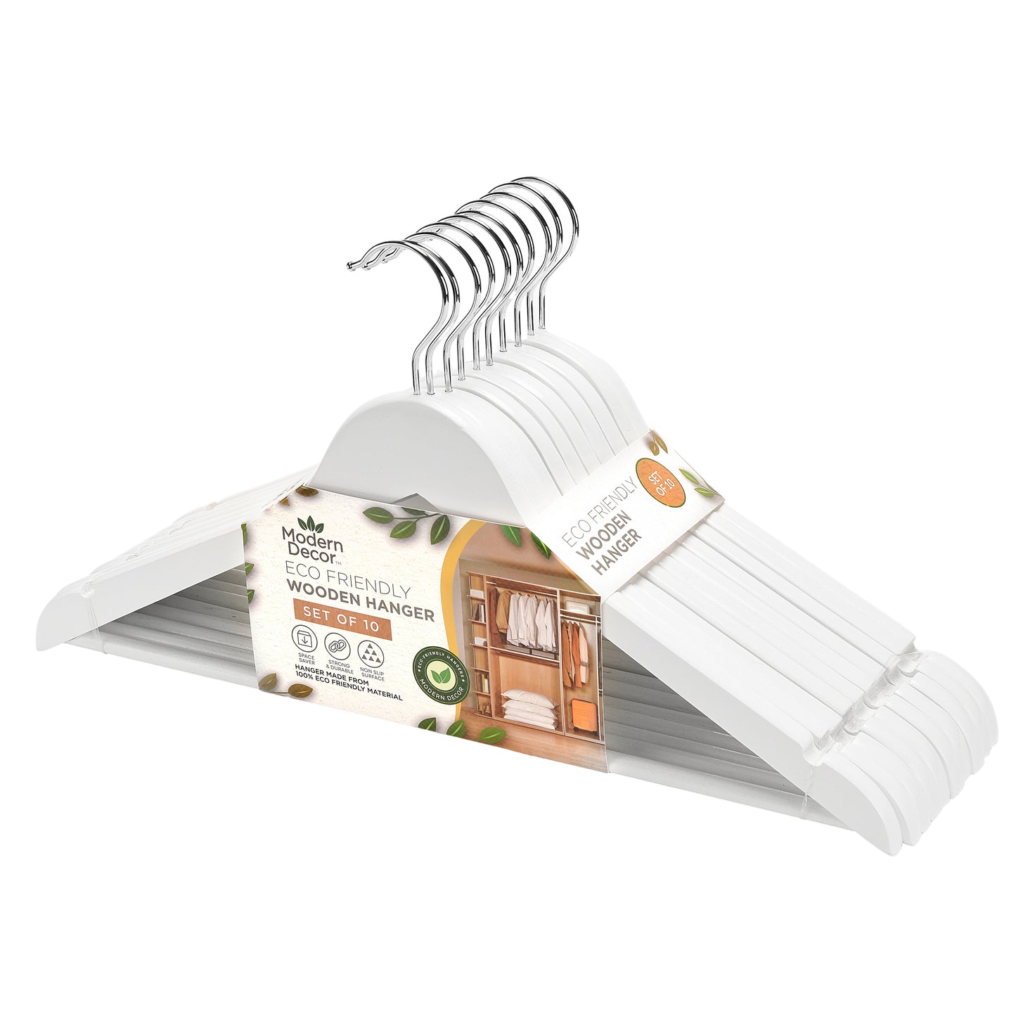 10 Pack Wooden Adult Hangers - White