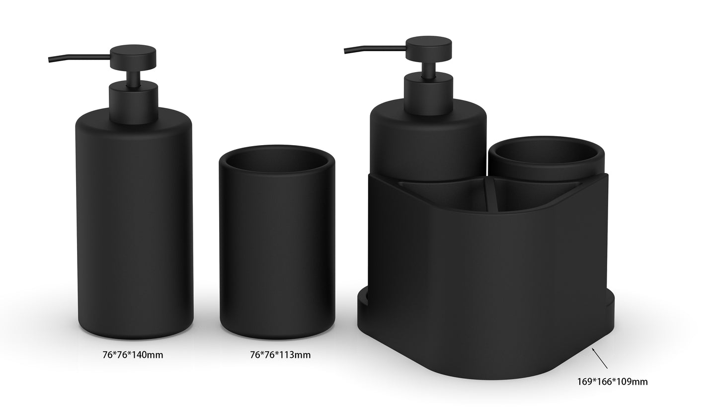 Modern Decor 3 Piece Bathroom Countertop Set - Matte Black
