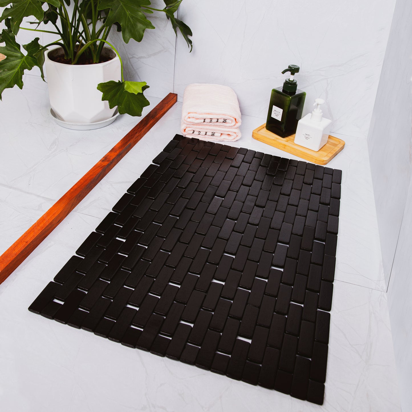 Bamboo Wood Bath Mat - Black