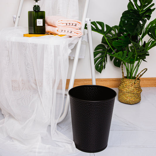 Metal Open Trash Bin - Matte Black Hammer Textured