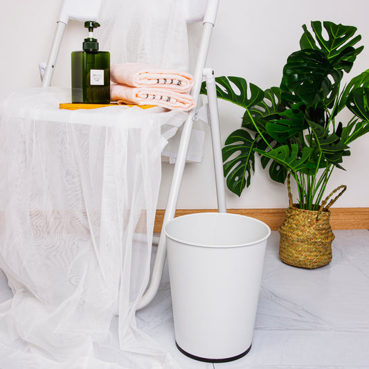 Metal Open Trash Bin - Matte White, Black Bottom