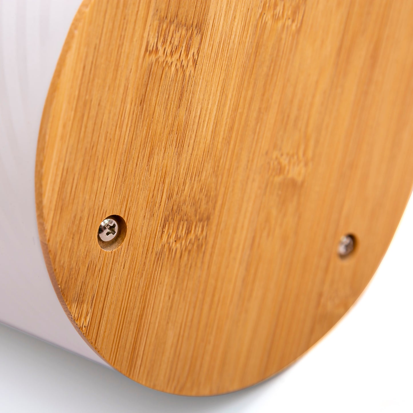 Metal Open Trash Bin - Matte White, Stripe Textured, Bamboo Bottom