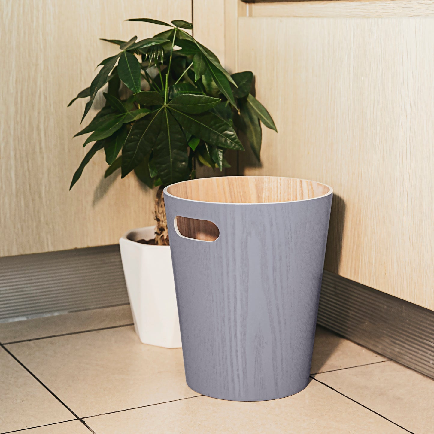 5 Liter Wooden Trash Bin - Grey