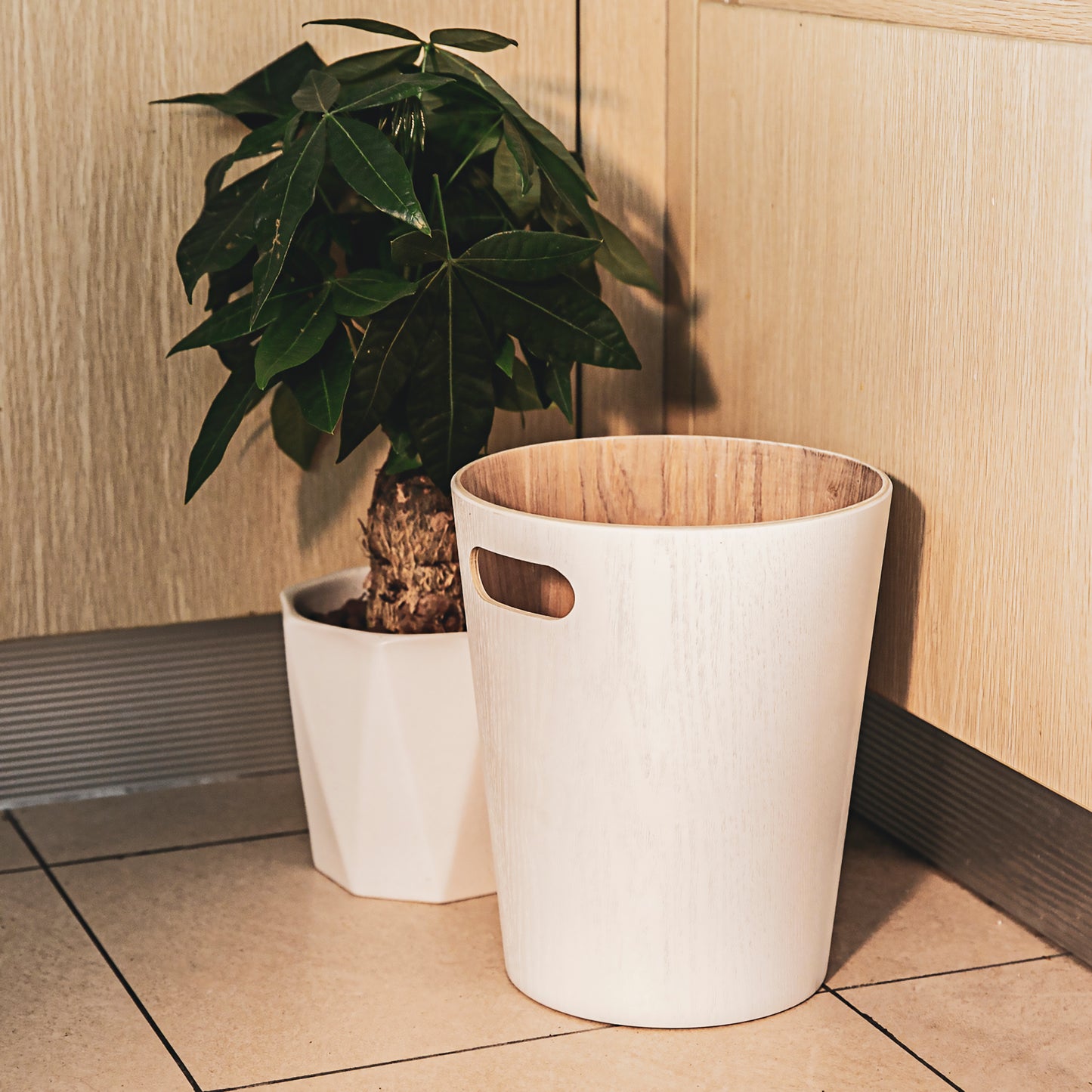 5 Liter Wooden Trash Bin - White