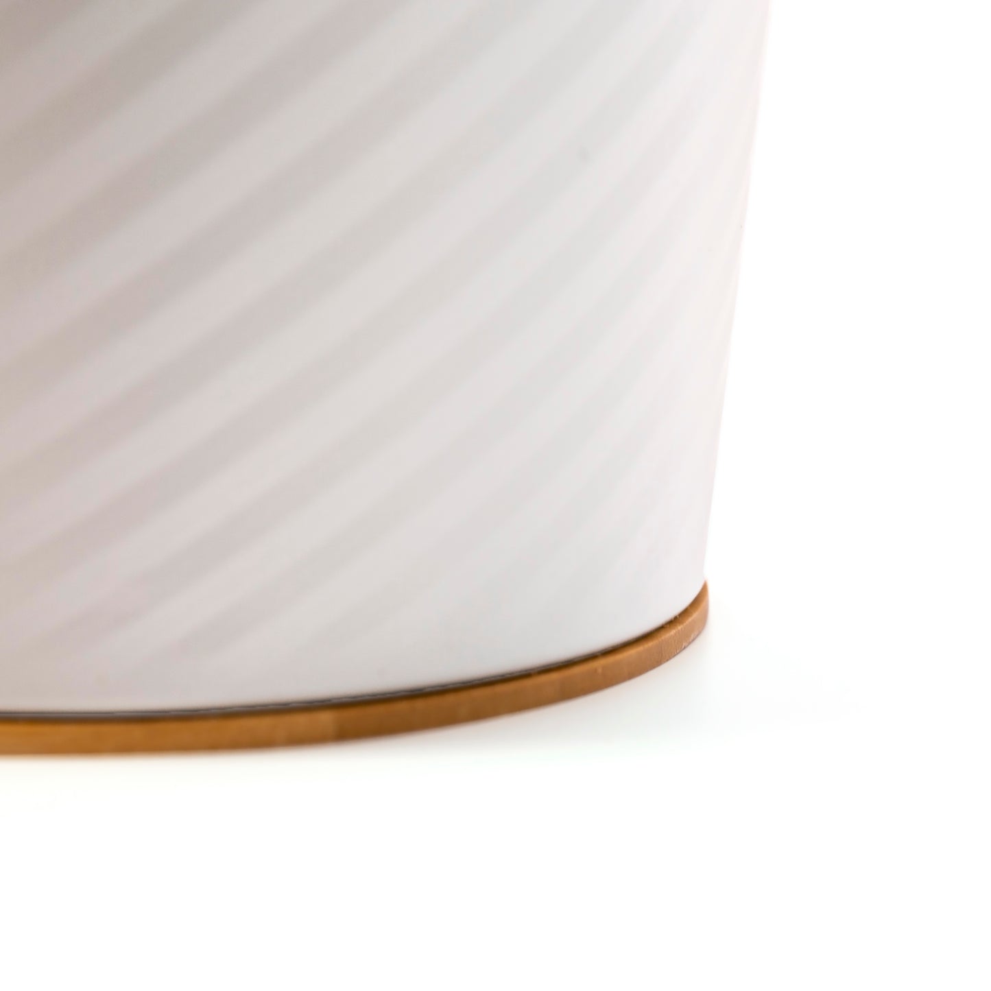 Metal Open Trash Bin - Matte White, Stripe Textured, Bamboo Bottom