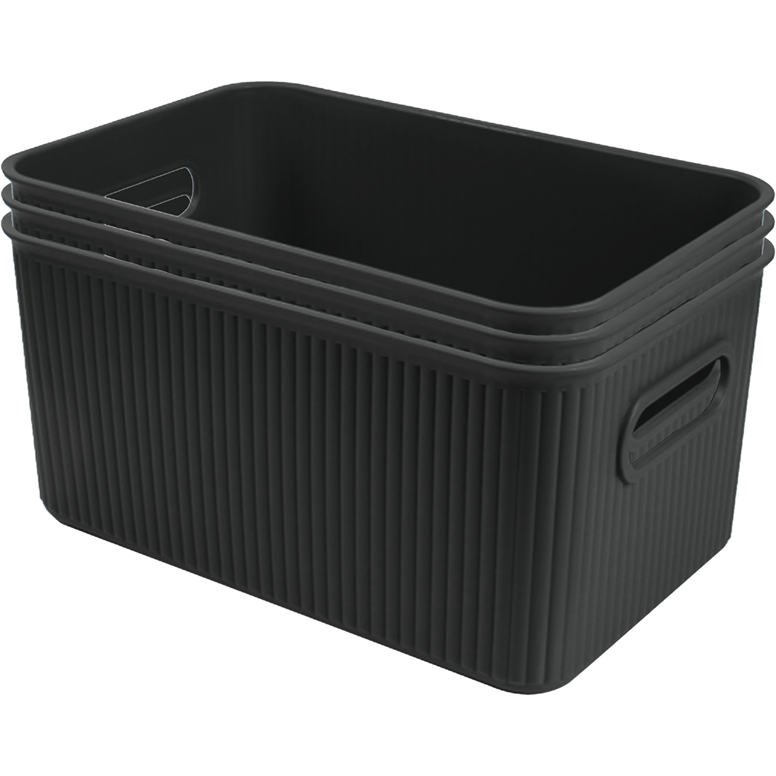 3 Pack Woven Plastic Storage Basket - Striped Black