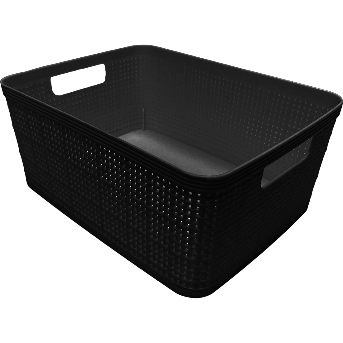 3 Pack Woven Plastic Storage Basket - Black