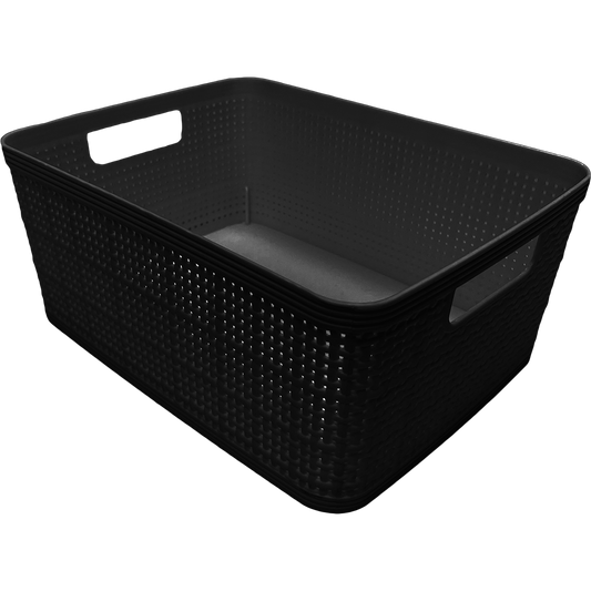 3 Pack Woven Plastic Storage Basket - Black