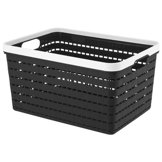 2 Pack Woven Plastic Storage Basket - Black & White