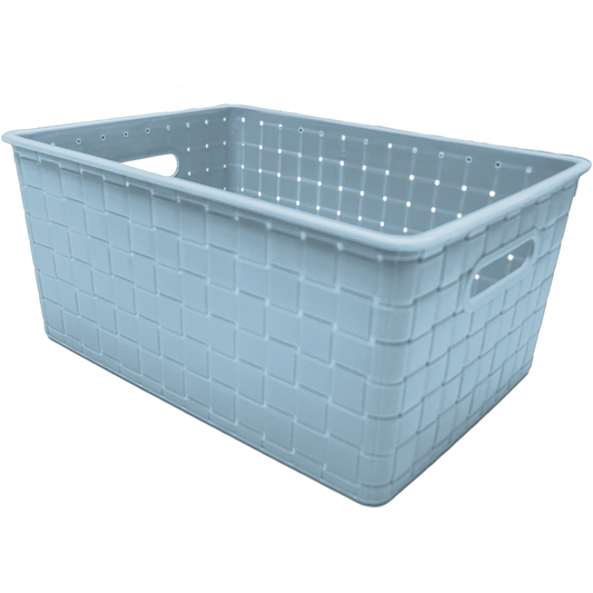 3 Pack Woven Plastic Storage Basket - Sky Blue Checkered