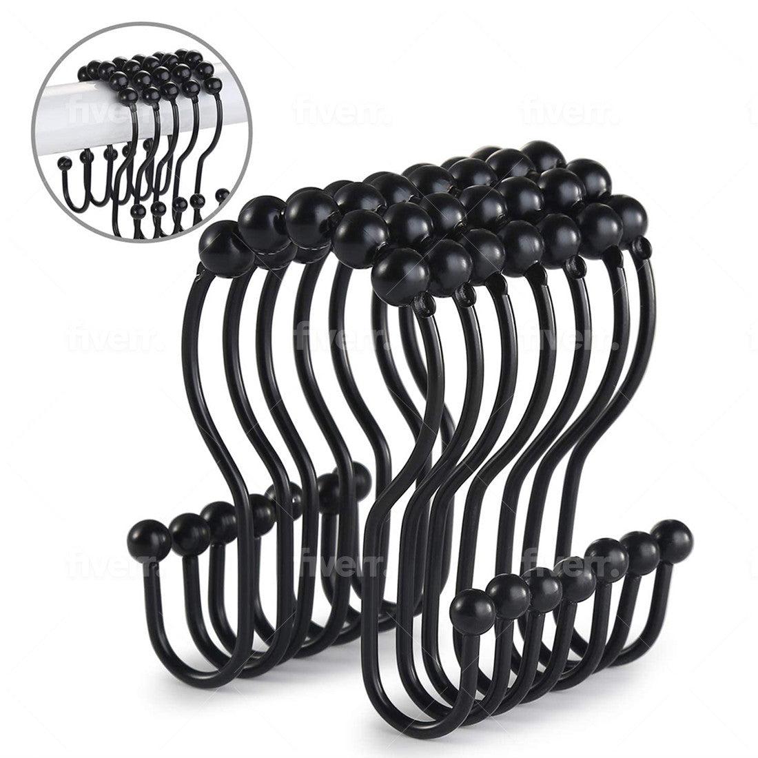 Modern Decor 12 Pack Nice Double Roller Hooks - BLACK