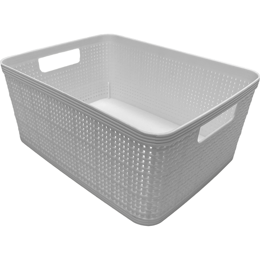 3 Pack Woven Plastic Storage Basket - Grey