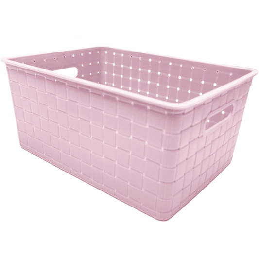 3 Pack Woven Plastic Storage Basket - Pink Checkered