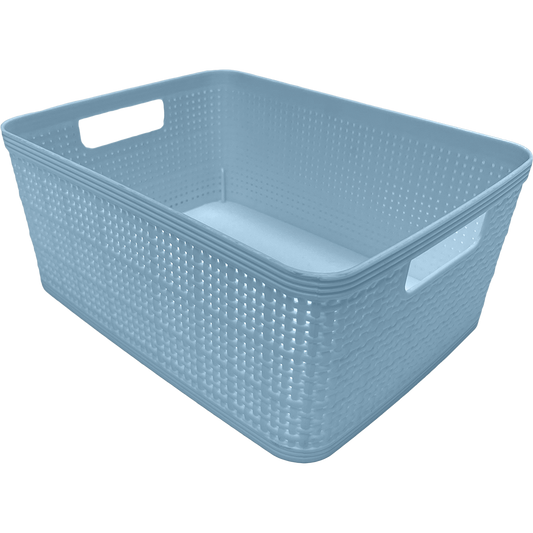 3 Pack Woven Plastic Storage Basket - Sky Blue