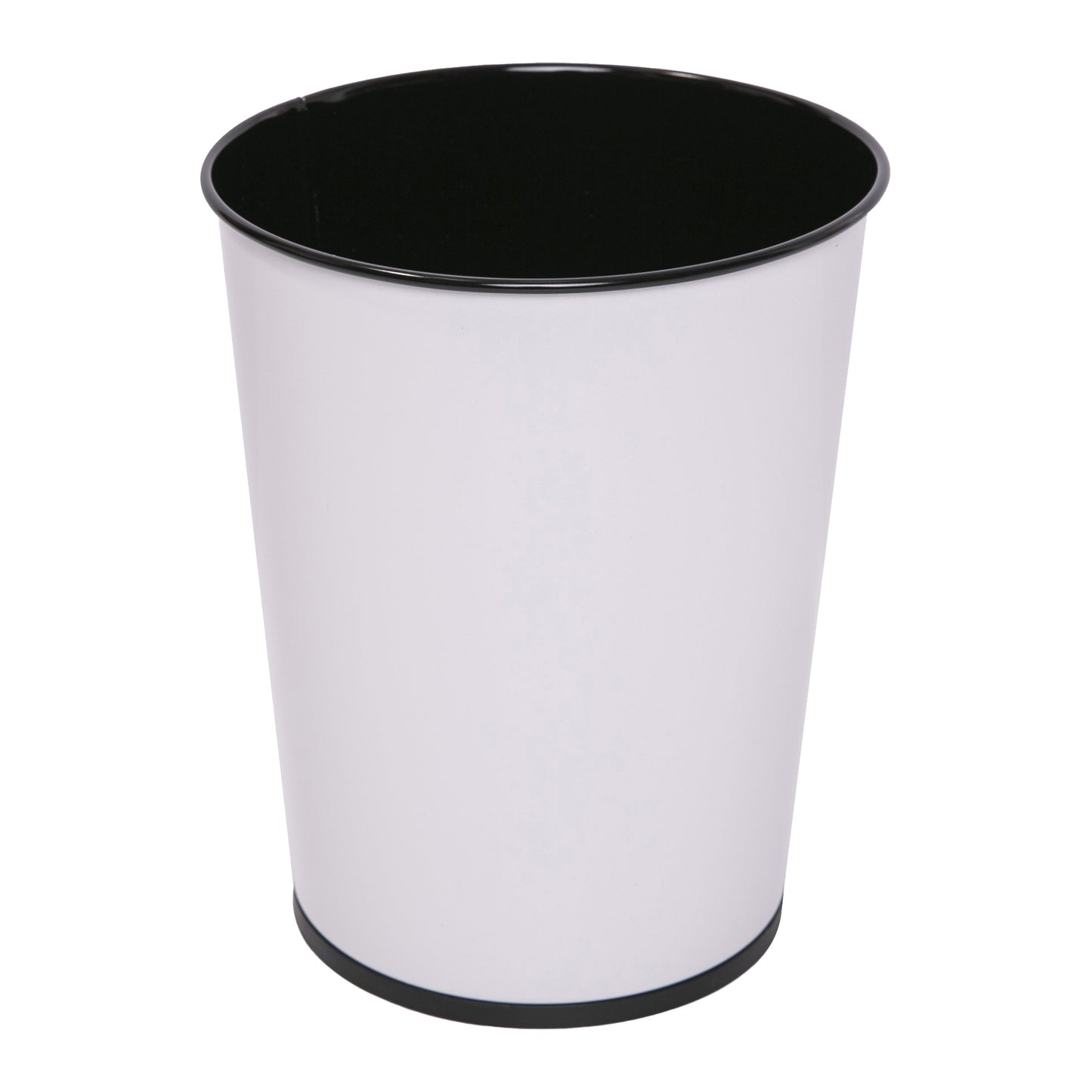 Metal Open Trash Bin - Matte White, Black Rim & Bottom