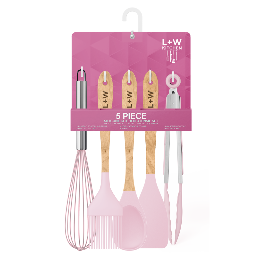 5 Piece Wooden & Silicone Kitchen Utensil Set