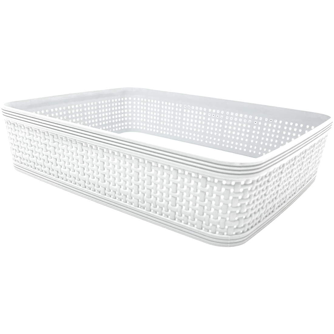5 Pack Woven Plastic Storage Basket - White