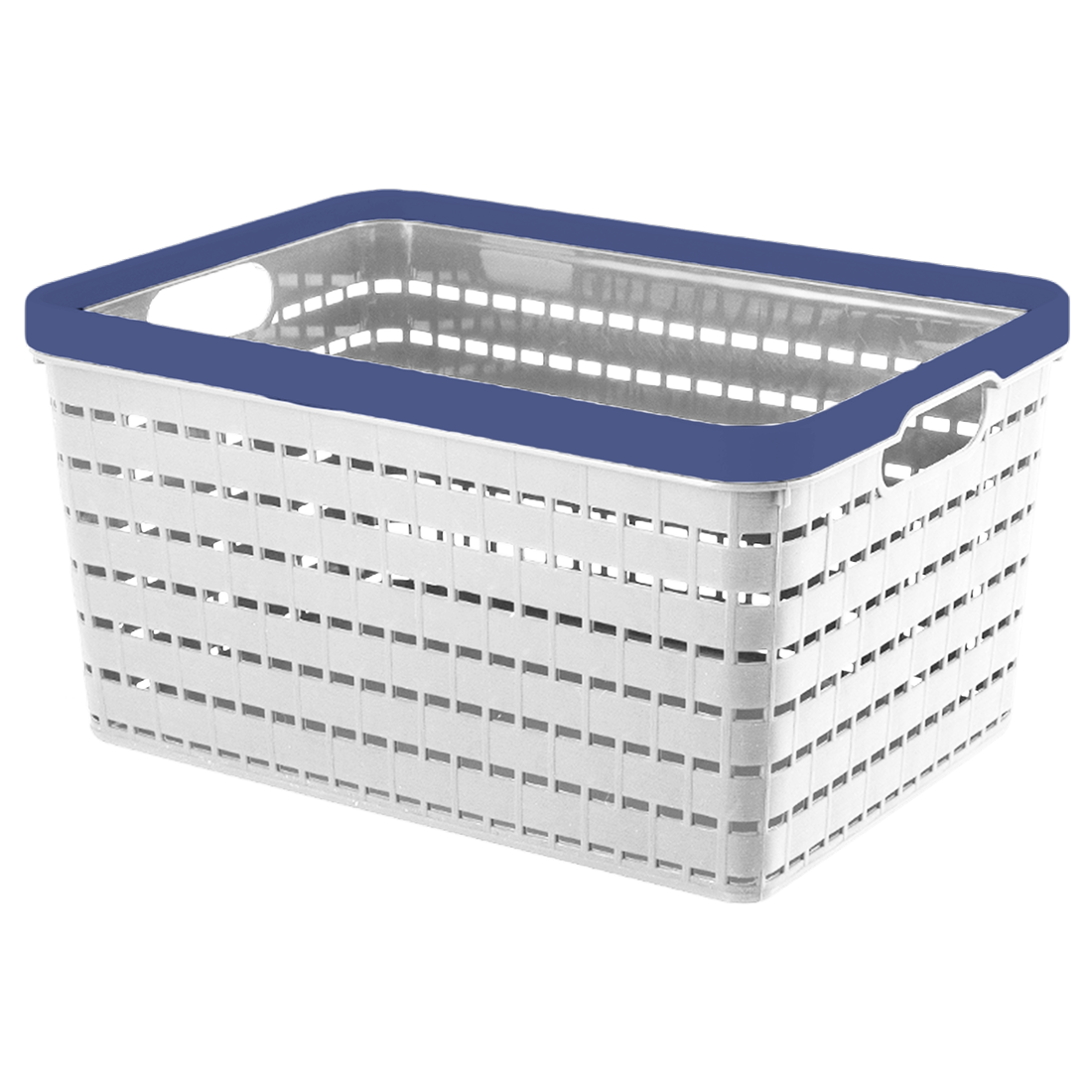 2 Pack Woven Plastic Storage Basket - White & Blue